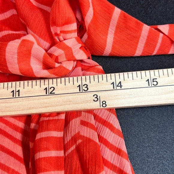 NWT Tommy Hilfiger Women's Coral Stripe Hi-Lo Faux Wrap Dress Tie Sleeve Size 8 - Picture 10 of 13